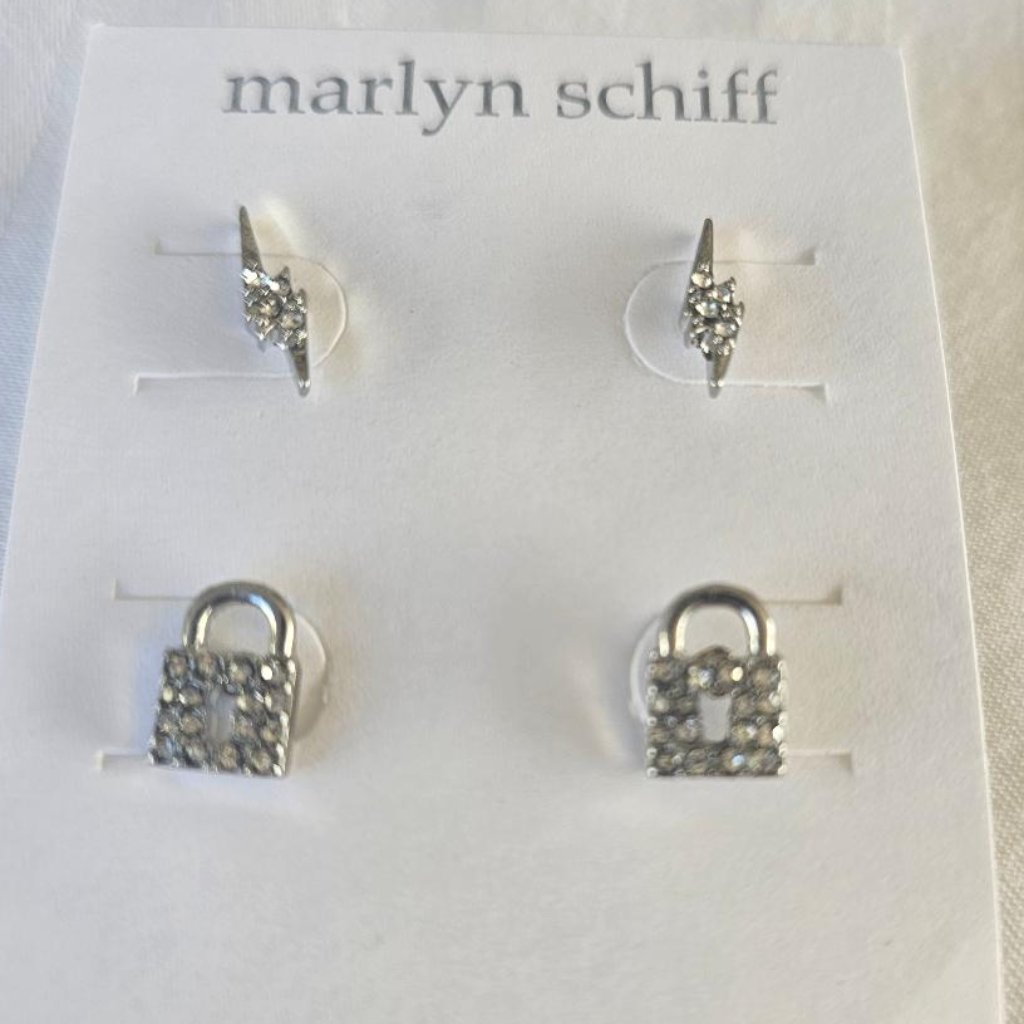Marlyn Schiff Silver Stud And Padlock Earrings Nwot 10$